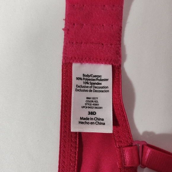 Valentine's Fuchsia Pink Leopard  Trim Moderate  Push-Up Underwire Bra Size 38D - Picture 9 of 10